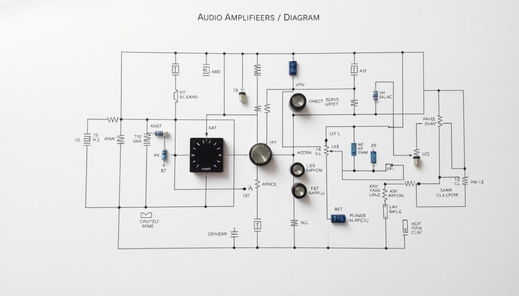 Audio amplifier circuit diagram showcasing signal amplification